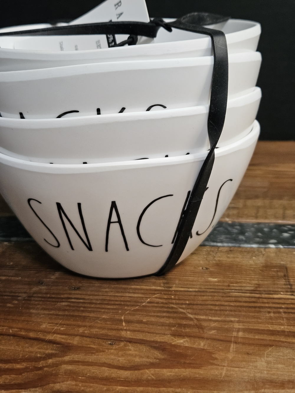 Rae Dunn White Melamine Snack Bowls with Black Lettering - Set of 4
